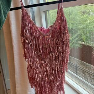 Bear Dance Pink Fringe Sequin Dress